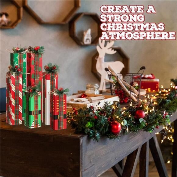 6 Pcs Christmas Table Centerpieces Decoration Farmhouse Wood Presents Decor - Picture 4 of 7